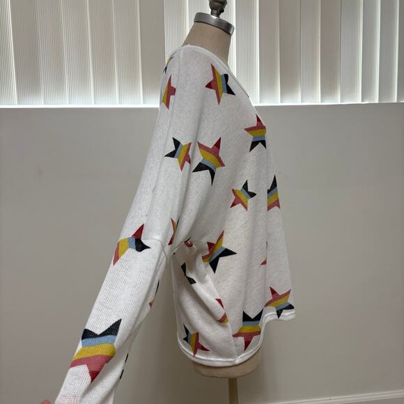 NWT HOPELY White Star Print  Women's Bohemian Long Sleeve V-neck Top Medium - Picture 2 of 5